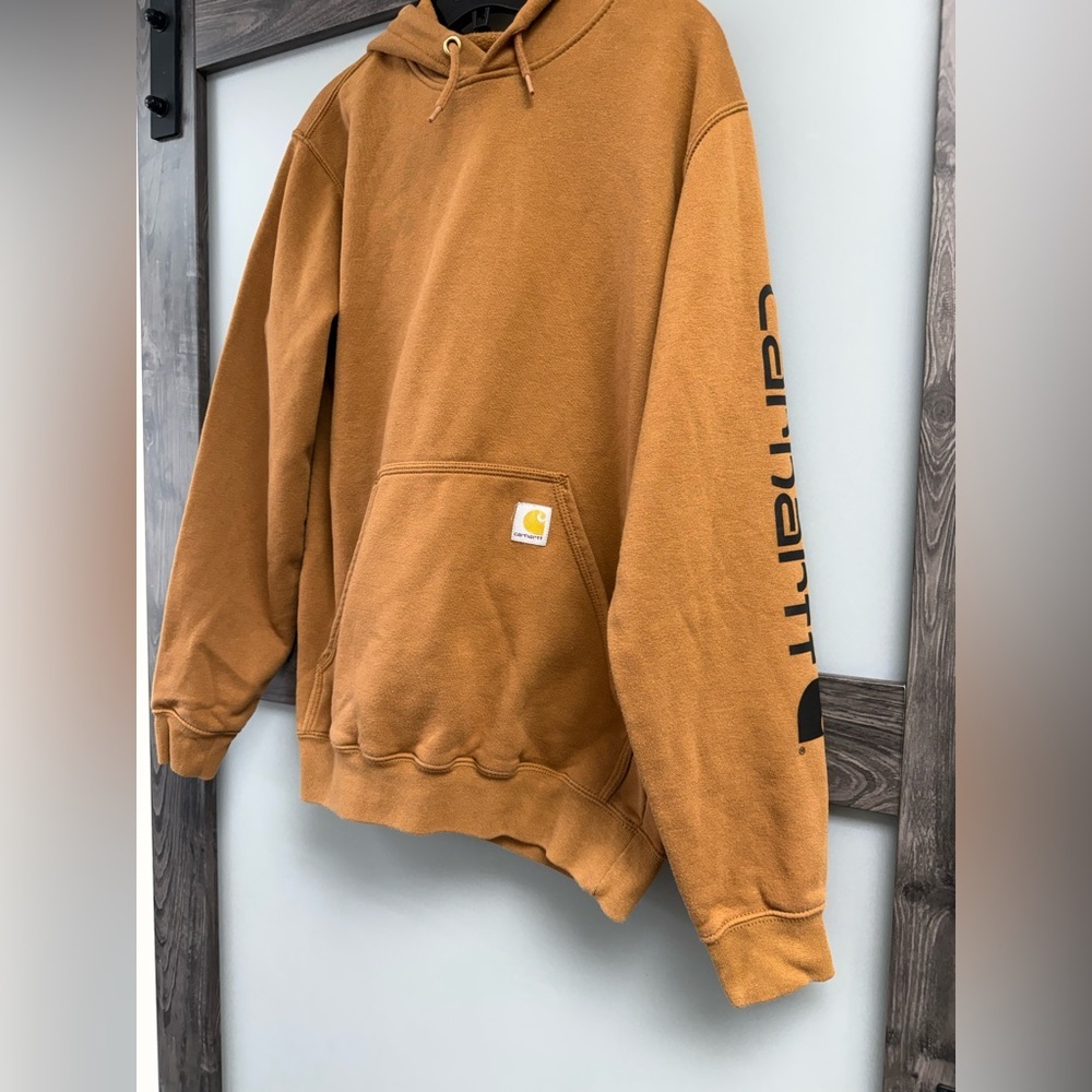 Carhartt Men's Caramel Brown Logo Sleeve Hooded Sweatshirt - Picture 2 of 5